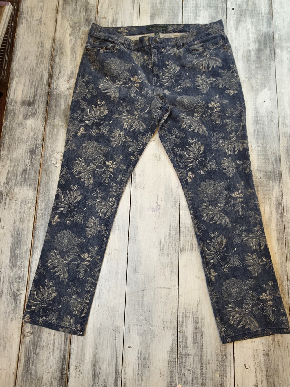 Lauren Ralph Lauren Women's Blue with Floral Print Straight Cropped Jeans sz 12